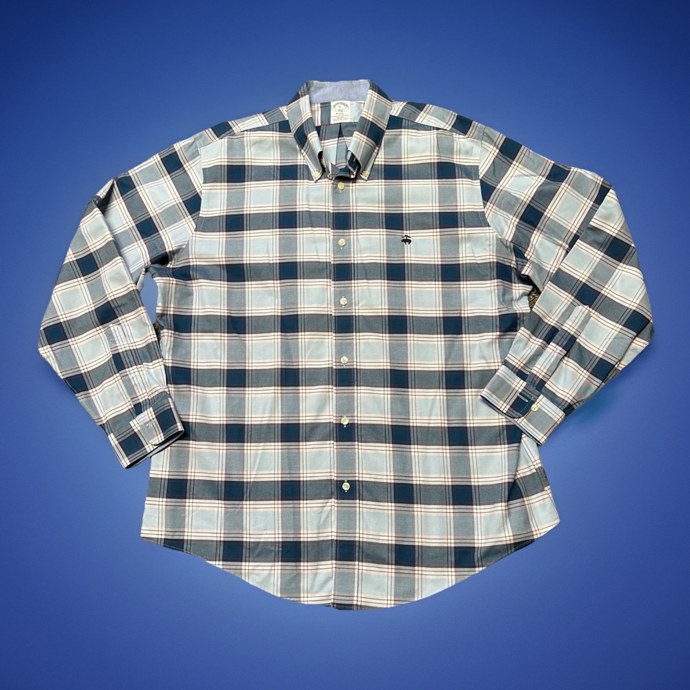 Brooks Brothers Regent Fit Supima‎ Cotton Button Down Shirt Check Blue Mens XL